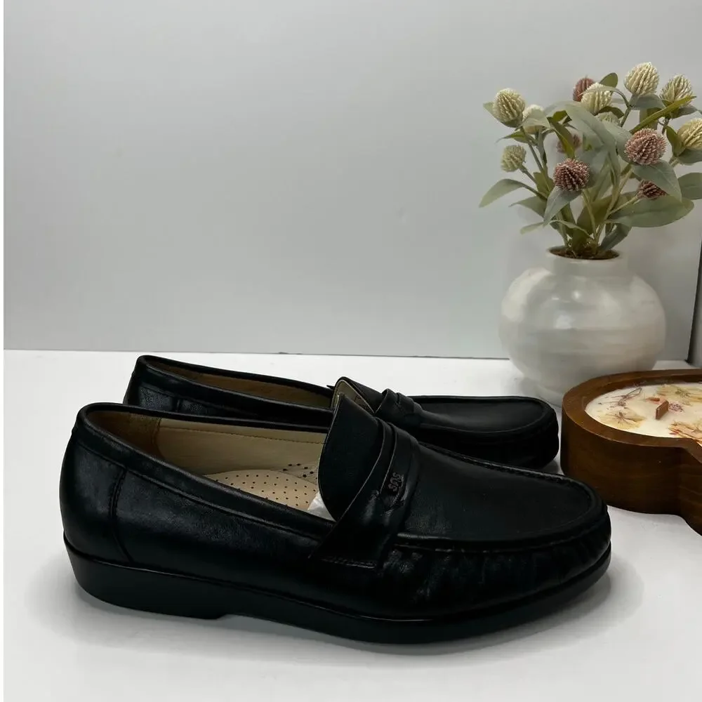 SAS Ace Leather Slip On Comfort Moc Toe Loafer Black Men's 11 Wide Tried On